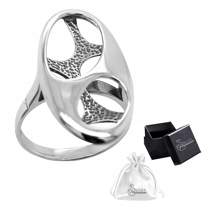 Pierścionek srebrny pr. 925 Pierścień z Owalnym Elementem Ażurowym | r. 17