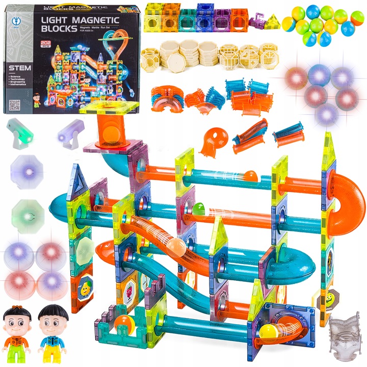 KLOCKI MAGNETYCZNE KULODROM ŚWIECĄCE 202EL. KLOCKI ZESTAW XXL