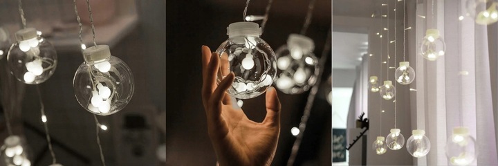 Kurtyna świetlna girlanda lampki świąteczne kule bombki led sople 1005