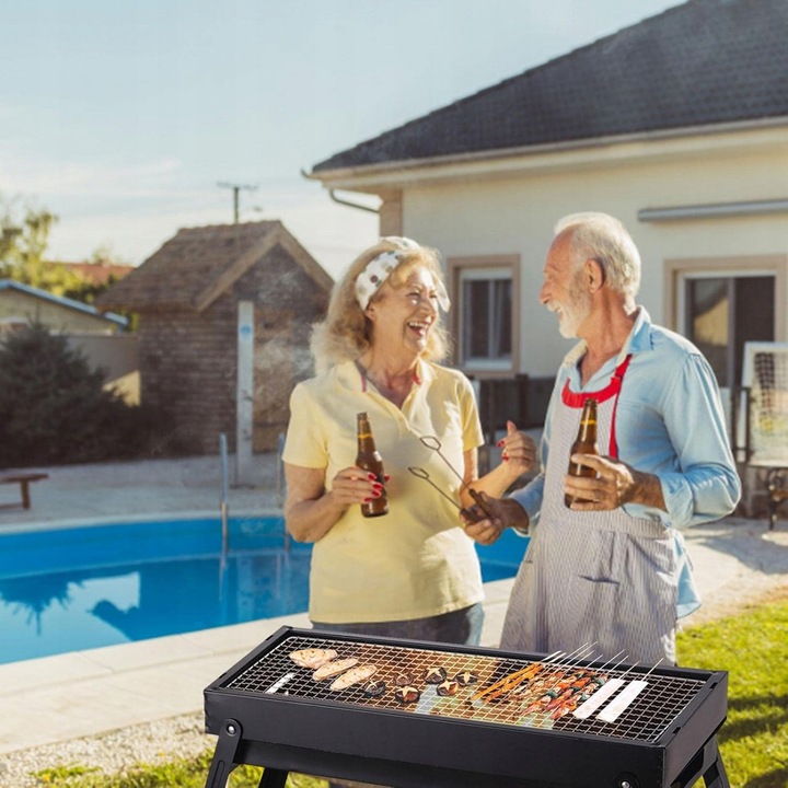 GRILL TURYSTYCZNY SKŁADANY OGRODOWY PRZENOŚNY KEMPINGOWY WĘGLOWY DUŻY 60CM