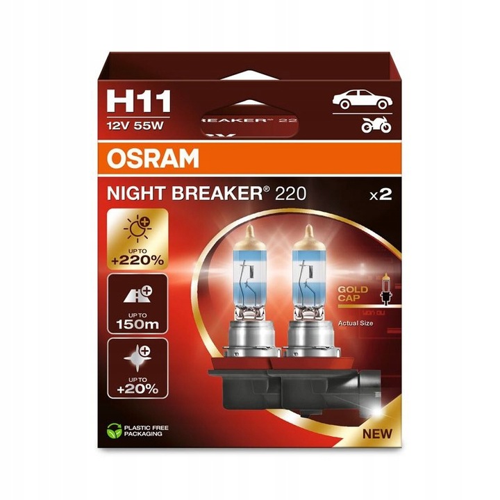 Osram żarówki H11 Night Breaker +220% do +150m +20% bielsze światło NOWOŚĆ