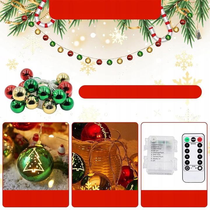 Łańcuch Girlanda Świetlna 20Led Na Boże Narodzenie Na Baterie4.1 m z pilot