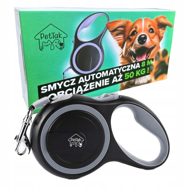 SMYCZ AUTOMATYCZNA DLA PSA TAŚMA Z BLOKADĄ PETTAK MOCNA ZWIJANA 50KG 8M