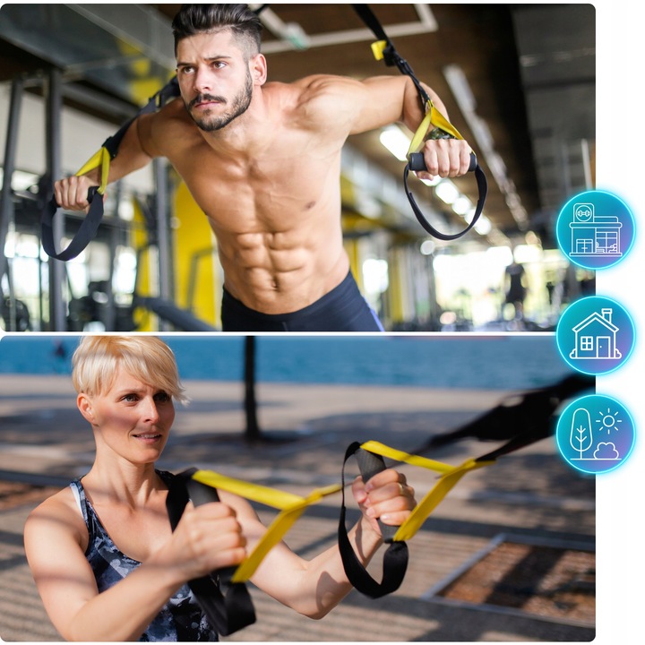 TAŚMY DO ĆWICZEŃ TRX CROSSFIT PASY TRENINGOWE Z AKCESORIAMI WYSOKA JAKOŚĆ