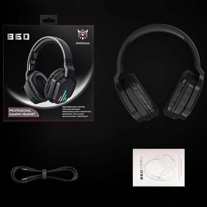 ONIKUMA B60 SŁUCHAWKI BEZPRZEWODOWE GAMINGOWE NAUSZNE MIKROFON BT 5.2 RGB