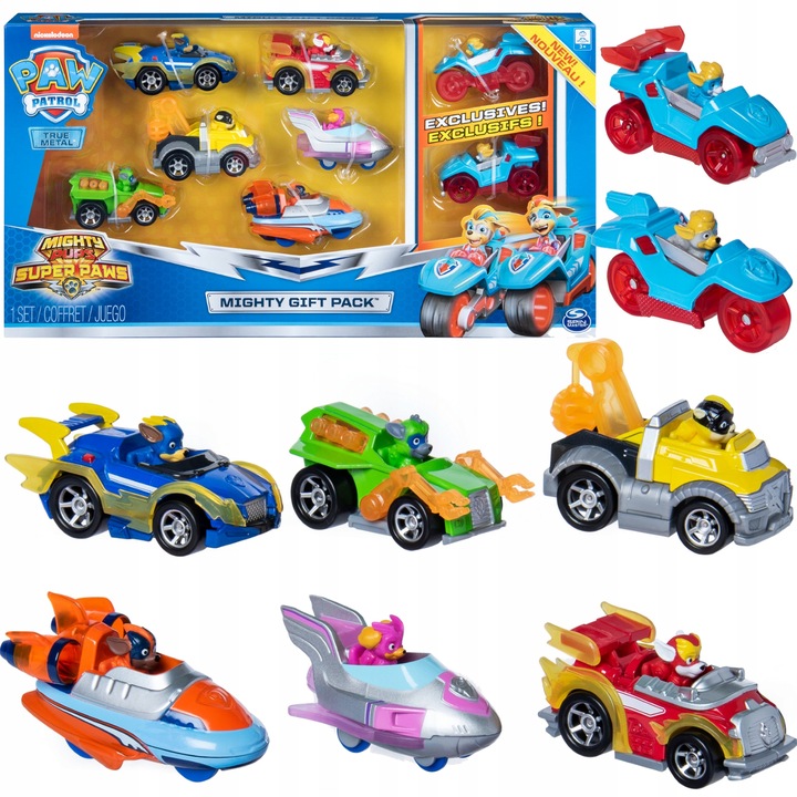 PSI PATROL MIGHTY PUPS ZESTAW 8 POJAZDÓW METALOWYCH TRUE METAL