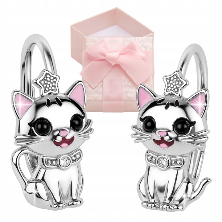 KOLCZYKI SREBRNE KOT KOTEK DLA DZIEWCZYNKI ANGIELSKIE SREBRO 925 ORYGINALNE