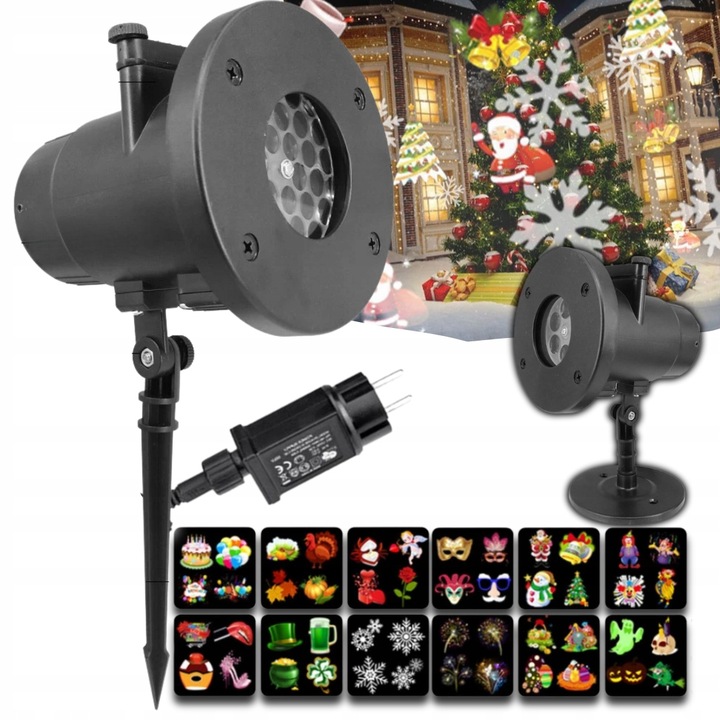 PROJEKTOR LASEROWY LED ŚWIĄTECZNY RZUTNIK NA DOM 48 WZORÓW CHOINKA MIKOŁAJ