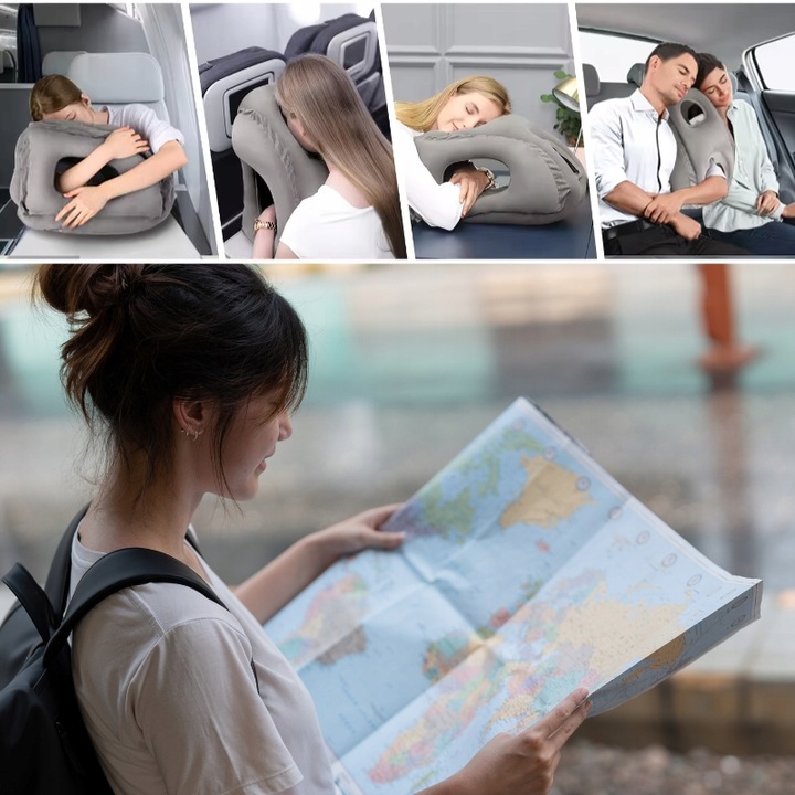 PODUSZKA PODRÓŻNA POMPOWANA DO SAMOLOTU POCIĄGU AUTA DUŻA WYGODNA DMUCHANA