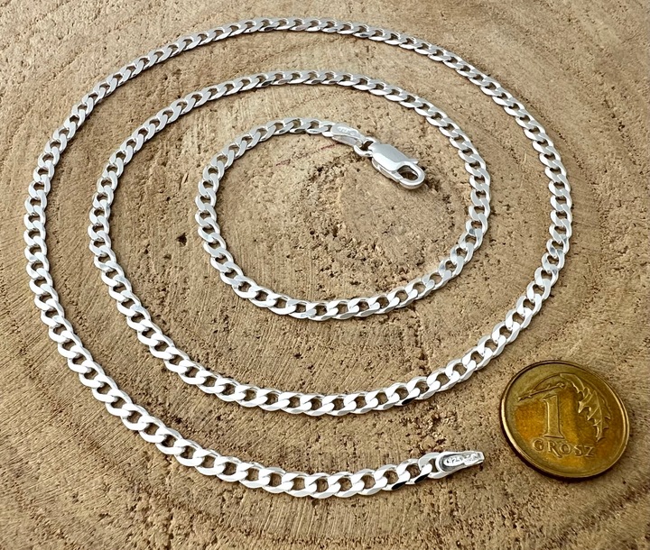 SREBRNY MĘSKI ŁAŃCUSZEK PANCERKA 035/55cm SREBRO 925 pełne DIAMENTOWANE