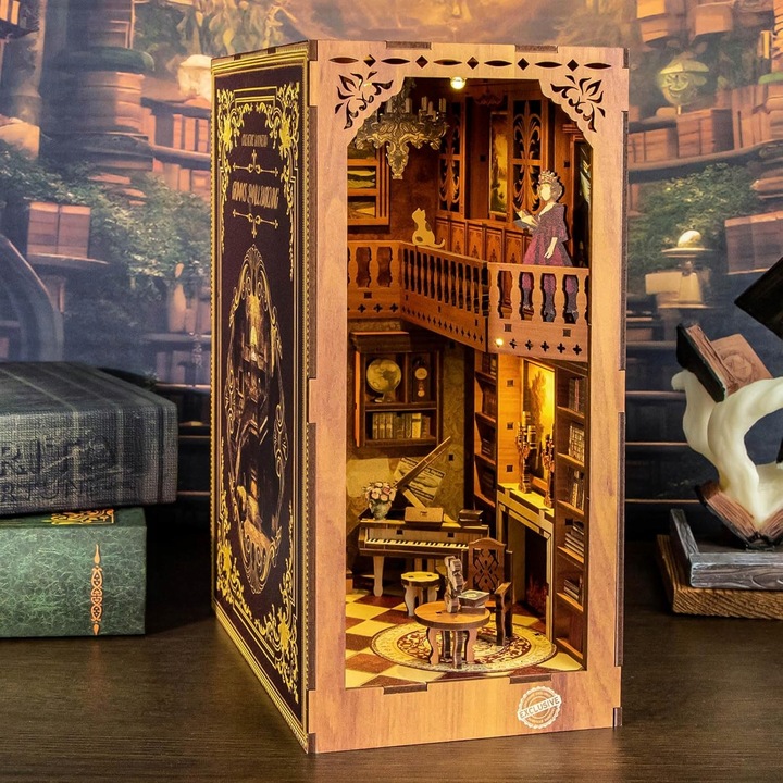 PUZZLE 3D PODPÓRKA DO KSIĄŻEK LED DIY MINIATUROWY DOMEK DREWNIANY BV02-003