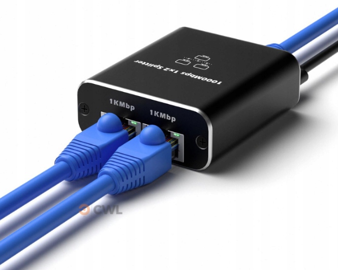 Adapter rozdzielacz mini Switch splitter LAN Ethernet RJ45 2xRJ45 1000M 1GB