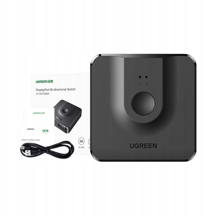 UGREEN PRZEŁĄCZNIK SWITCH ROZDZIELACZ 2X DISPLAYPORT DP 4K Z KABLEM USB-C
