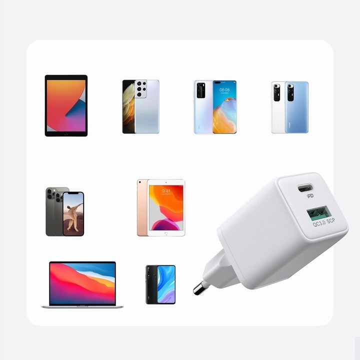 ŁADOWARKA SIECIOWA ZASILACZ 30W USB/USB-C SZYBKIE ŁADOWANIE