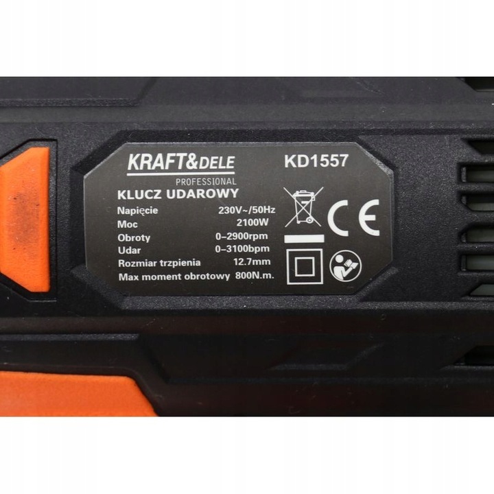 ELEKTRYCZNY KLUCZ UDAROWY 2100W 800Nm 1/2" WALIZKA +3 NASADKI KRAFT KD1557