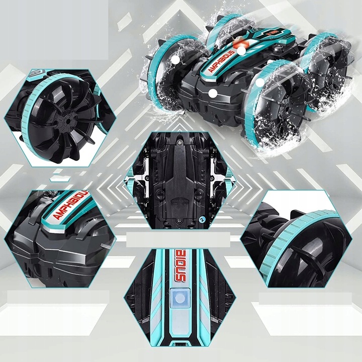 SAMOCHÓD ZDALNIE STEROWANY RC GESTAMI AMFIBIA 2 PILOTY 4x4 360° PŁYWAJĄCY