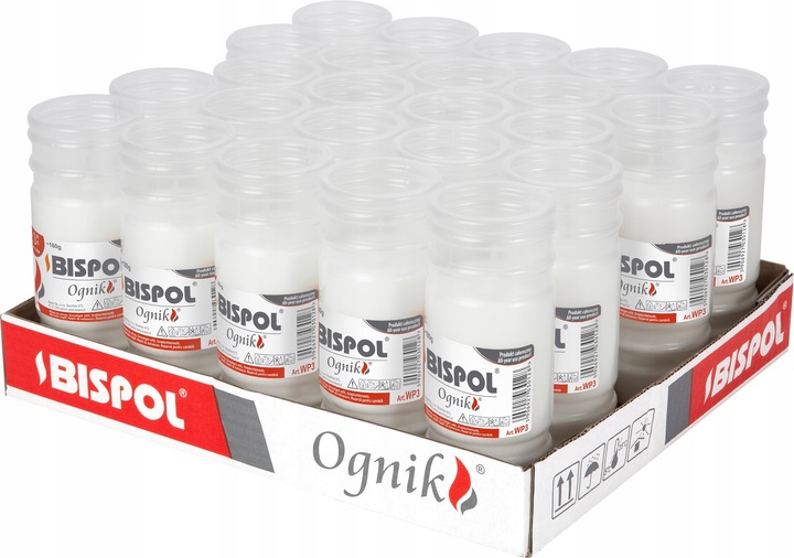 Wkłady Parafinowe Do Zniczy Ognik Bispol WP3 72h 24 Sztuki Długo Palące