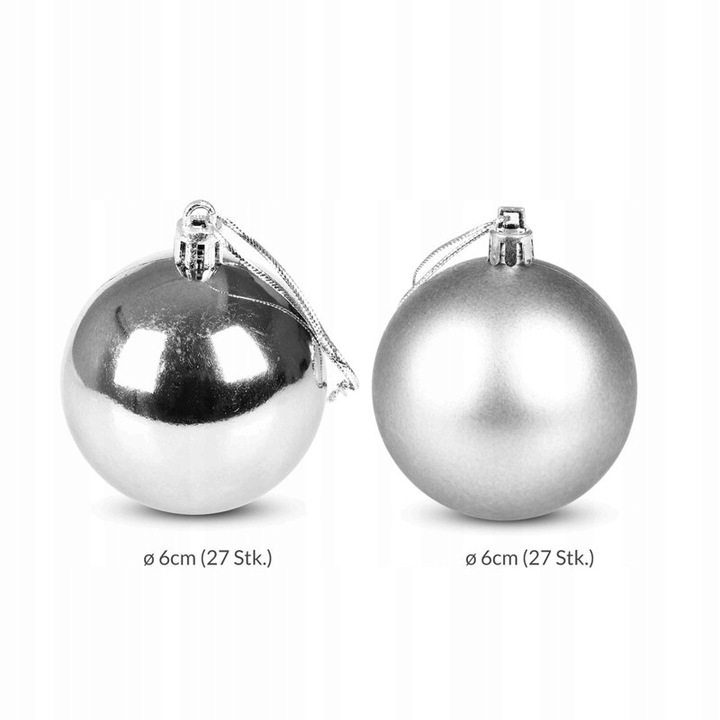 BOMBKI CHOINKOWE 6cm 54 SZT BOMBKA ZESTAW SREBRNE