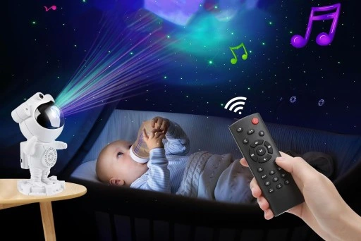 Lampka nocna GŁOŚNIK DO USYPIANIA Bluetooth ASTRONAUTA Projektor gwiazd