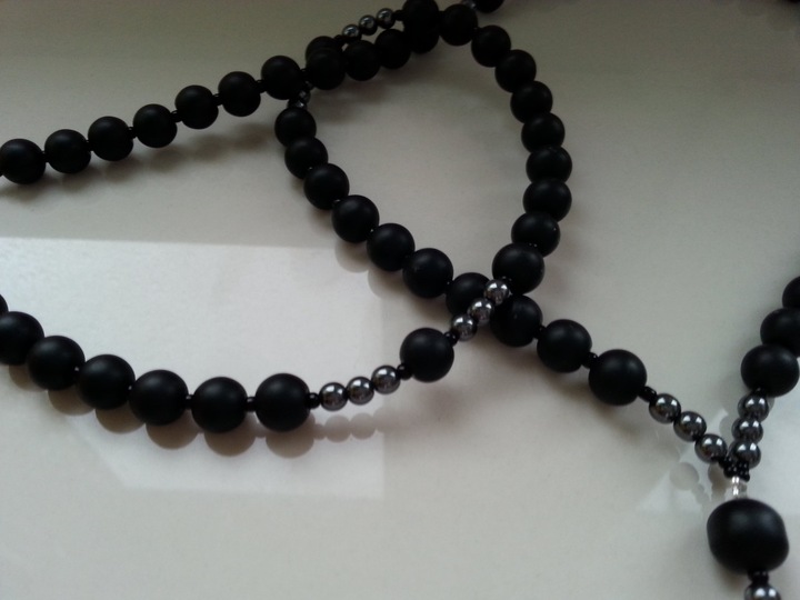 MĘSKI NASZYJNIK RÓŻANIEC ONYKS HEMATYT HIT Nowość