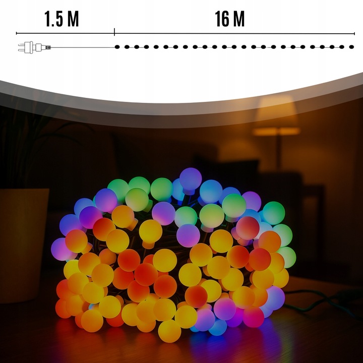 LAMPKI ŚWIĄTECZNE CHOINKOWE KULKI 200LED ZEWNĘTRZNE WEWNĘTRZNE MULTIKOLOR