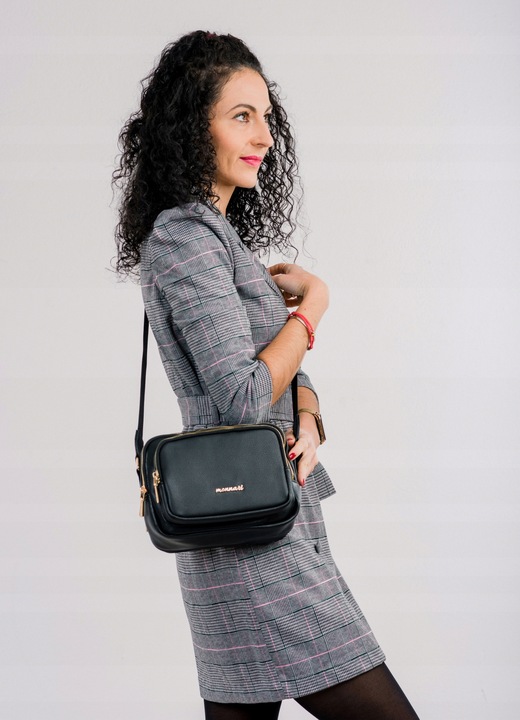 MONNARI Torebka na ramię LISTONOSZKA Pojemna DWUKOMOROWA PASEK LOGO PREMIUM