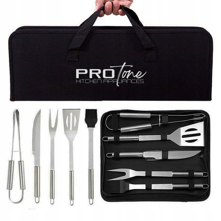 STALOWY Zestaw grillowy akcesoria przybory sztućce do grilla 5w1 + ETUI
