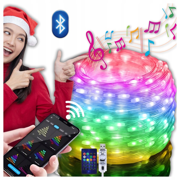 Lampki Świąteczne 200 LEDowe Inteligentne Bluetooth Świecą w RYTM Muzyki