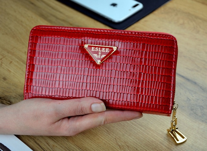 PORTFEL DAMSKI PODWÓJNY Czerwony Organizer Duży stylowy