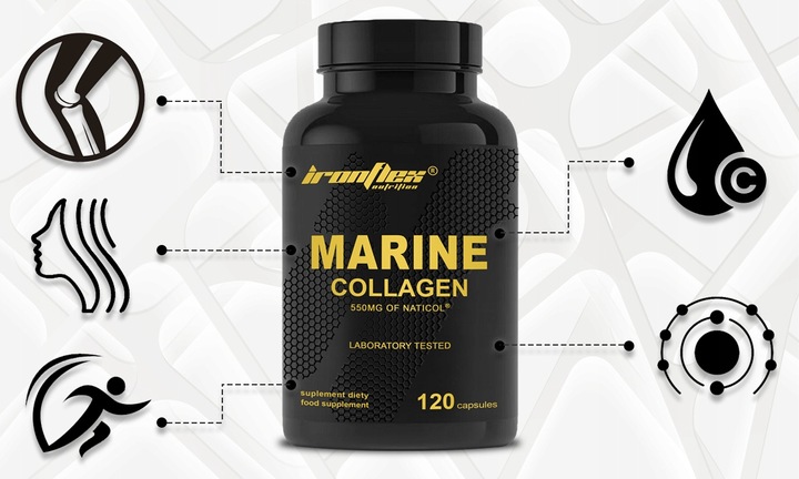 IRONFLEX KOLAGEN MORSKI RYBI 120kaps COLLAGEN MARINE KWAS HIALURONOWY WIT C