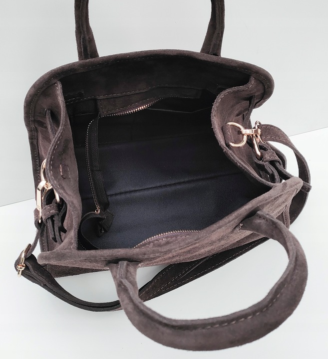 Torebka zamsz kuferek skóra naturalna brązowa czekoladowa espersso