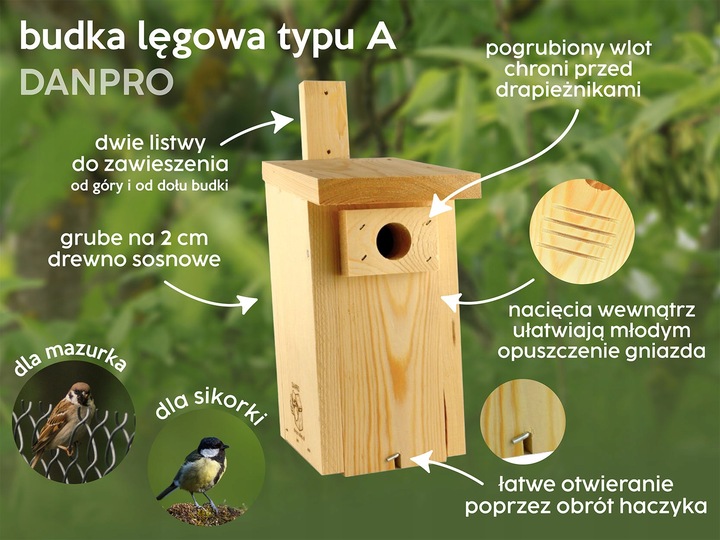 Budka lęgowa dla ptaków typ A wróbel sikorka budki lęgowe
