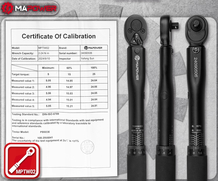 KLUCZ DYNAMOMETRYCZNY DO ROWERU 1/4' 2-24Nm CERTYFIKAT KALIBRACJI Z BLOKADĄ