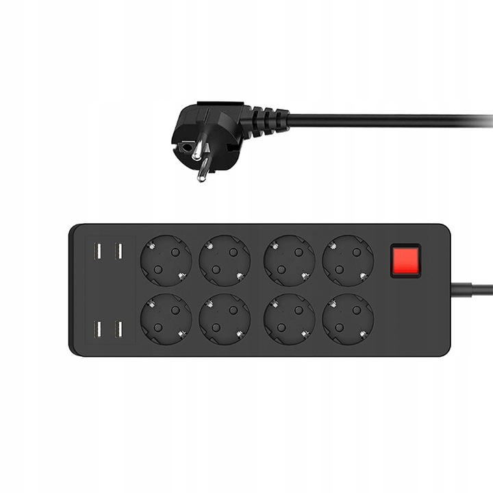 Listwa zasilająca przepięciowa 8 gniazdek przedłużacz 4 x USB ładowarka