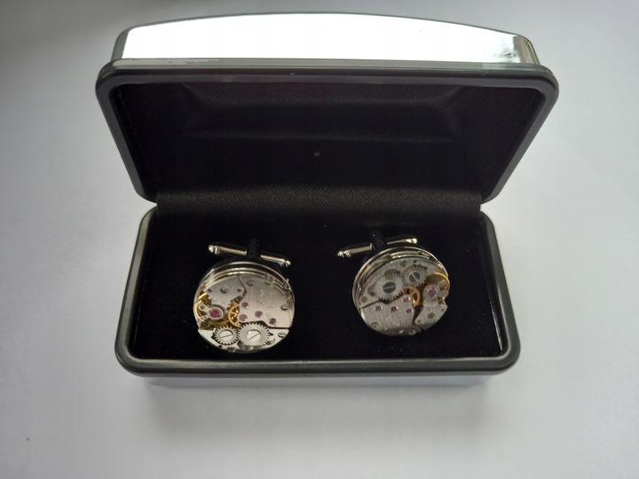 Spinki do mankietów Zegarek Werk Mechanizm Zegarka Steampunk Metalowe Etui