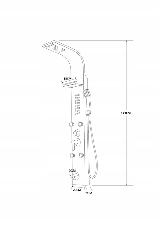 Srebrny panel prysznicowy deszczownica hydromasaż