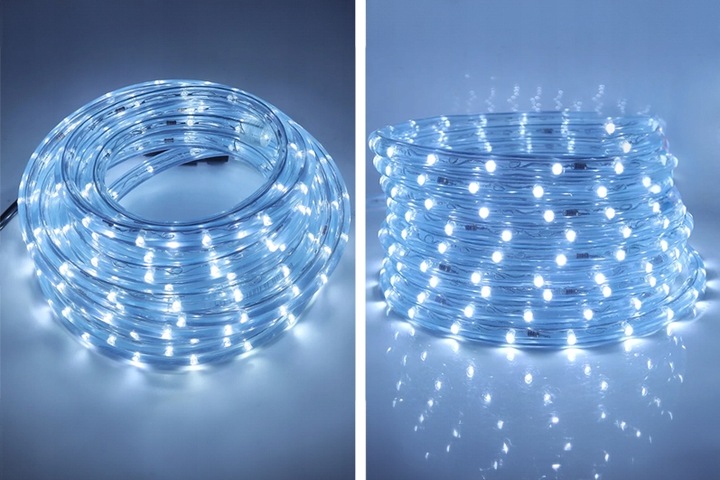 WĄŻ LED ŚWIETLNY ZEWNĘTRZNY BIAŁY ZIMNY LAMPKI PROGRAMATOR IP67 10m 230V