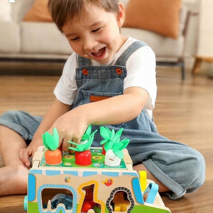 MONTESSORI SORTER KLOCKÓW ZŁAP ROBACZKA AUTO UKŁADANKA MARCHEWKI I ROBACZKI