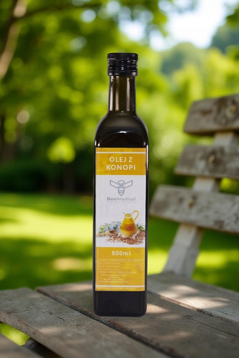 Olej Konopny Tłoczony Na Zimno Świeży Niefiltrowany 500 ml z Konopii Konopi