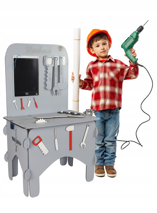 KOLOR Drewniany warsztat majsterkowicz tablet kłódka imadło schowek piła PL