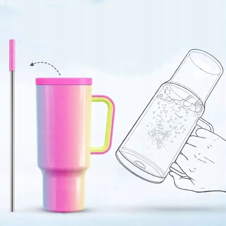 Kubek Termiczny TERMOS Dla Kobiet Na Kawę Herbatę Ze Słomką Duży 1,1L 07F