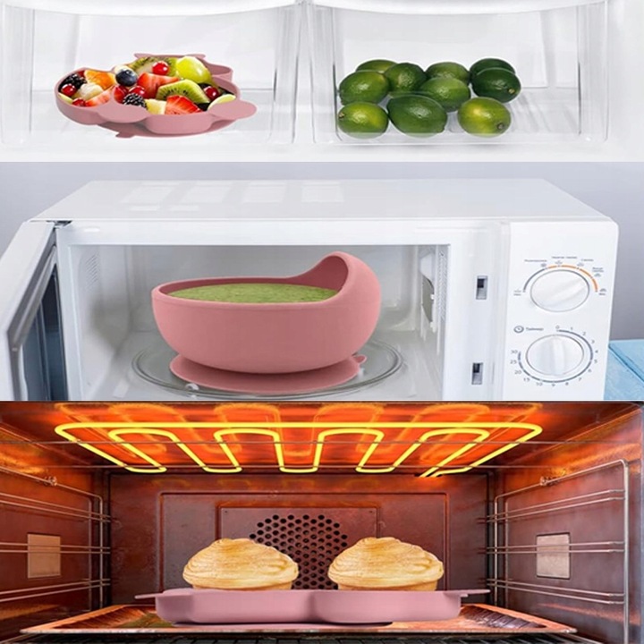 ZESTAW DO KARMIENIA NACZYŃ SILIKONOWE TALERZYK DLA NIEMOWLĄT Z PRZYSSAWKĄ