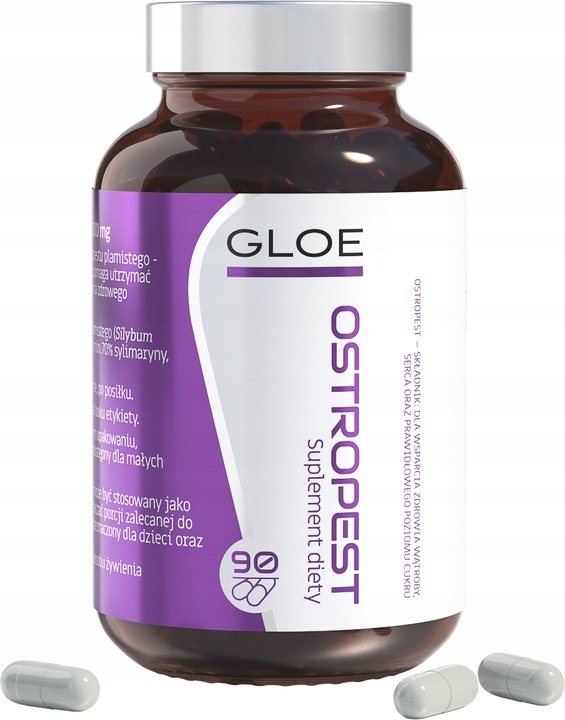 GLOE OSTROPEST PLAMISTY 300mg Sylimaryna 70% Wsparcie WĄTROBY SERCA 90kaps