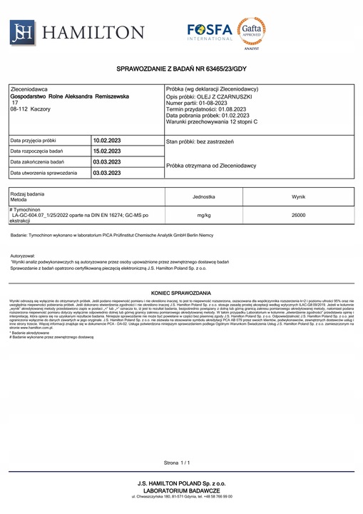 Olej z czarnuszki 250ml zimnotłoczony 100% świeży niefiltrowany naturalny