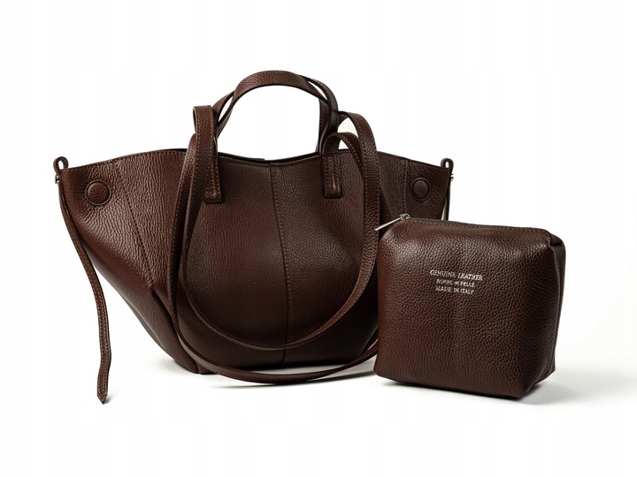 Torebka Damska ze Skóry Naturalnej z Magnetycznymi Zapięciami Cognac