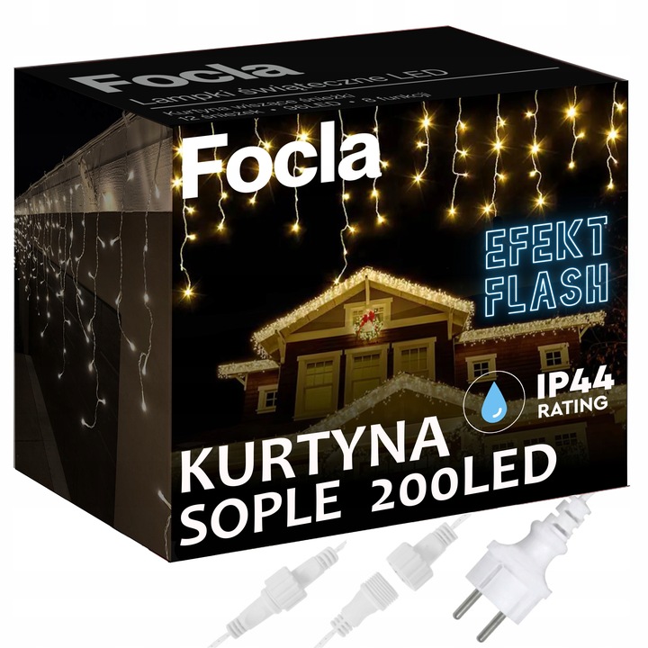 LAMPKI SOPLE ZEWNĘTRZNE 200LED IP44 ŚWIATŁO STAŁE + FLASH - BIAŁE CIEPŁE 8m