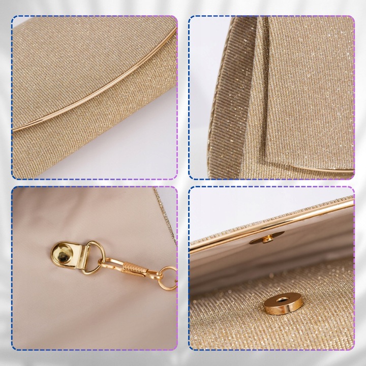 Kopertówka Wizytowa Mała ZŁOTA Torebka Wieczorowa ŁAŃCUSZEK Elegancka Mini