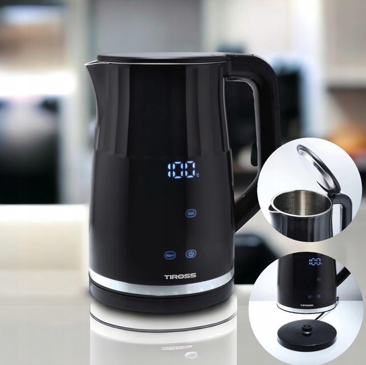 Czajnik elektryczny Tiross wewnętrzne ze stali nierdzewnej 2200 W czarny