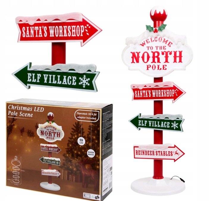 Dekoracja Świąteczna Słup Drogowskaz LED Lampki Oświetlenie Zewn/Wewn 95cm