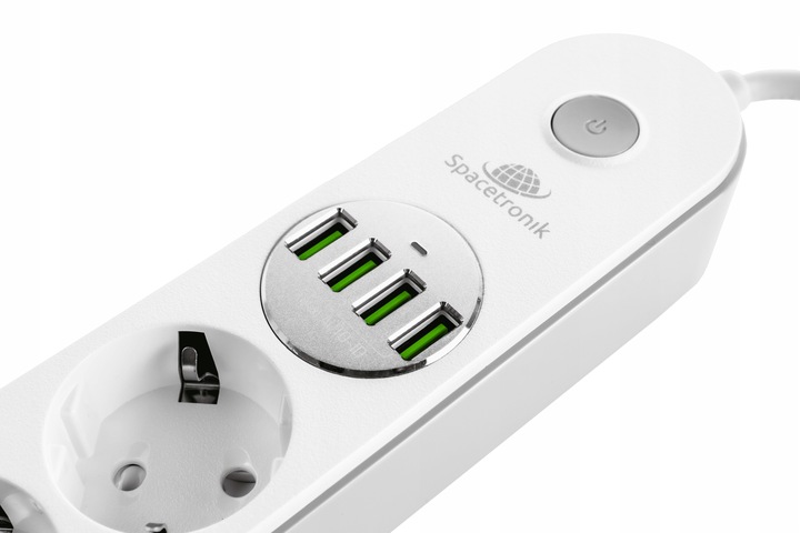 Bezpieczna Listwa Zasilająca Przedłużacz Spacetronik SR-203 4AC 4USB QC 2m